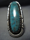 Native American Jewelry Important Vintage Santo Domingo Towering Turquoise Sterling Silver Ring Old-Nativo Arts