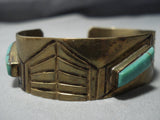 Native American Jewelry Important Vintage Tony Aguilar Sr Santo Domingo Turquoise Brass Bracelet Old-Nativo Arts