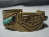 Native American Jewelry Important Vintage Tony Aguilar Sr Santo Domingo Turquoise Brass Bracelet Old-Nativo Arts