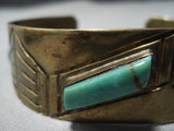 Native American Jewelry Important Vintage Tony Aguilar Sr Santo Domingo Turquoise Brass Bracelet Old-Nativo Arts