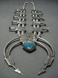 Native American Jewelry Magnifiecent Vintage Sterling Silver Turquoise Squash Blossom Necklace Old-Nativo Arts