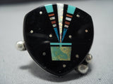 Native American Jewelry Midnight Space Kachina Inlay Navajo Royston Turquoise Sterling Silver Ring-Nativo Arts