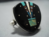 Native American Jewelry Midnight Space Kachina Inlay Navajo Royston Turquoise Sterling Silver Ring-Nativo Arts