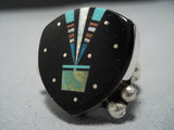 Native American Jewelry Midnight Space Kachina Inlay Navajo Royston Turquoise Sterling Silver Ring-Nativo Arts