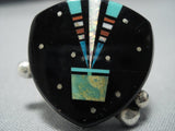 Native American Jewelry Midnight Space Kachina Inlay Navajo Royston Turquoise Sterling Silver Ring-Nativo Arts