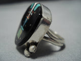 Native American Jewelry Midnight Space Kachina Inlay Navajo Royston Turquoise Sterling Silver Ring-Nativo Arts