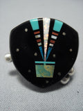 Native American Jewelry Midnight Space Kachina Inlay Navajo Royston Turquoise Sterling Silver Ring-Nativo Arts