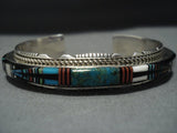 Native American Jewelry Midnight Space Kachina Turquoise Coral Sterling Silver Bracelet-Nativo Arts