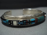 Native American Jewelry Midnight Space Kachina Turquoise Coral Sterling Silver Bracelet-Nativo Arts