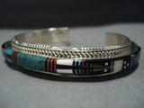 Native American Jewelry Midnight Space Kachina Turquoise Coral Sterling Silver Bracelet-Nativo Arts