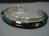 Native American Jewelry Midnight Space Kachina Turquoise Coral Sterling Silver Bracelet-Nativo Arts