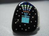 Native American Jewelry Midnight Space Kachina Turquoise Navajo Sterling Silver Ring-Nativo Arts
