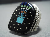 Native American Jewelry Midnight Space Kachina Turquoise Navajo Sterling Silver Ring-Nativo Arts