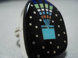 Native American Jewelry Midnight Space Kachina Turquoise Navajo Sterling Silver Ring-Nativo Arts