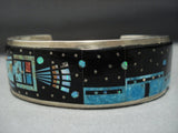 Native American Jewelry Midnight Space Kachina Turquoise Pueblo Sterling Silver Coral Bracelet-Nativo Arts