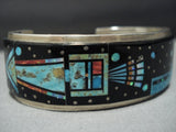 Native American Jewelry Midnight Space Kachina Turquoise Pueblo Sterling Silver Coral Bracelet-Nativo Arts