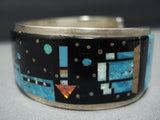 Native American Jewelry Midnight Space Kachina Turquoise Pueblo Sterling Silver Coral Bracelet-Nativo Arts