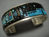 Native American Jewelry Midnight Space Kachina Turquoise Pueblo Sterling Silver Coral Bracelet-Nativo Arts