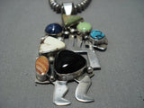 Native American Jewelry Museum Quality Dancing Kokopelli Turquoise Sterling Silver Necklace-Nativo Arts