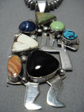 Native American Jewelry Museum Quality Dancing Kokopelli Turquoise Sterling Silver Necklace-Nativo Arts