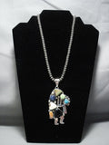 Native American Jewelry Museum Quality Dancing Kokopelli Turquoise Sterling Silver Necklace-Nativo Arts
