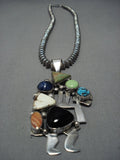 Native American Jewelry Museum Quality Dancing Kokopelli Turquoise Sterling Silver Necklace-Nativo Arts