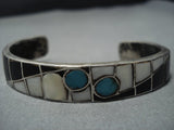 Native American Jewelry Museum Vintage Navajo Turquoise Inlay Sterling Silver Cuff Bracelet Old-Nativo Arts
