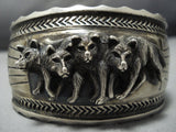 Native American Jewelry Museum Vintage Wolf Pack Sterling Silver Bracelet Old Cuff-Nativo Arts