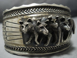 Native American Jewelry Museum Vintage Wolf Pack Sterling Silver Bracelet Old Cuff-Nativo Arts