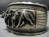 Native American Jewelry Museum Vintage Wolf Pack Sterling Silver Bracelet Old Cuff-Nativo Arts