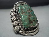 Native American Jewelry One Of The Biggest Ad Best Vintage Navao Green Turquoise Sterling Silver Ring-Nativo Arts