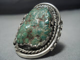 Native American Jewelry One Of The Biggest Ad Best Vintage Navao Green Turquoise Sterling Silver Ring-Nativo Arts