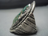 Native American Jewelry One Of The Biggest Ad Best Vintage Navao Green Turquoise Sterling Silver Ring-Nativo Arts