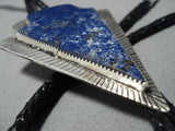 Native American Jewelry One Of The Biggest Sterling Silver Lapis Lazuli Bolo Tie-Nativo Arts