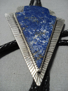 Native American Jewelry One Of The Biggest Sterling Silver Lapis Lazuli Bolo Tie-Nativo Arts