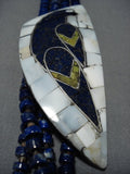 Native American Jewelry One Of The Most Famous Santo Domingo Inlay Artist Lapis Sterling Silver Necklace-Nativo Arts