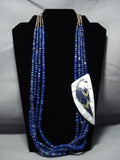 Native American Jewelry One Of The Most Famous Santo Domingo Inlay Artist Lapis Sterling Silver Necklace-Nativo Arts