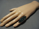 Native American Jewelry Opulent 1930's Vintage Tall Sterling Silver Cerrillos Turquoise Ring Old-Nativo Arts