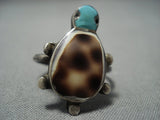 Native American Jewelry Quality Vintage Navajo Turquoise Turtle Sterling Silver Ring Old-Nativo Arts