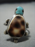 Native American Jewelry Quality Vintage Navajo Turquoise Turtle Sterling Silver Ring Old-Nativo Arts