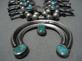 Native American Jewelry Rare 1940's Vintage Navajo Turquoise Sterling Silver Squash Blossom Necklace Old-Nativo Arts