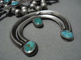 Native American Jewelry Rare 1940's Vintage Navajo Turquoise Sterling Silver Squash Blossom Necklace Old-Nativo Arts