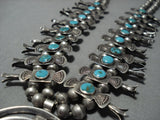 Native American Jewelry Rare 1940's Vintage Navajo Turquoise Sterling Silver Squash Blossom Necklace Old-Nativo Arts