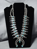 Native American Jewelry Rare 1940's Vintage Navajo Turquoise Sterling Silver Squash Blossom Necklace Old-Nativo Arts