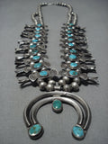 Native American Jewelry Rare 1940's Vintage Navajo Turquoise Sterling Silver Squash Blossom Necklace Old-Nativo Arts