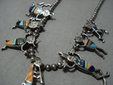 Native American Jewelry Rare Dancing Kachina Turquoise Vintage Navajo Sterling Silver Sharm Necklace Old-Nativo Arts