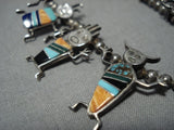 Native American Jewelry Rare Dancing Kachina Turquoise Vintage Navajo Sterling Silver Sharm Necklace Old-Nativo Arts