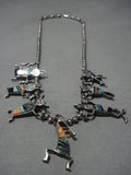 Native American Jewelry Rare Dancing Kachina Turquoise Vintage Navajo Sterling Silver Sharm Necklace Old-Nativo Arts