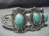 Native American Jewelry Rare Earlier 1900's Vintage Navajo Domed Turquoise Sterling Silver Bracelet-Nativo Arts