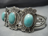 Native American Jewelry Rare Earlier 1900's Vintage Navajo Domed Turquoise Sterling Silver Bracelet-Nativo Arts